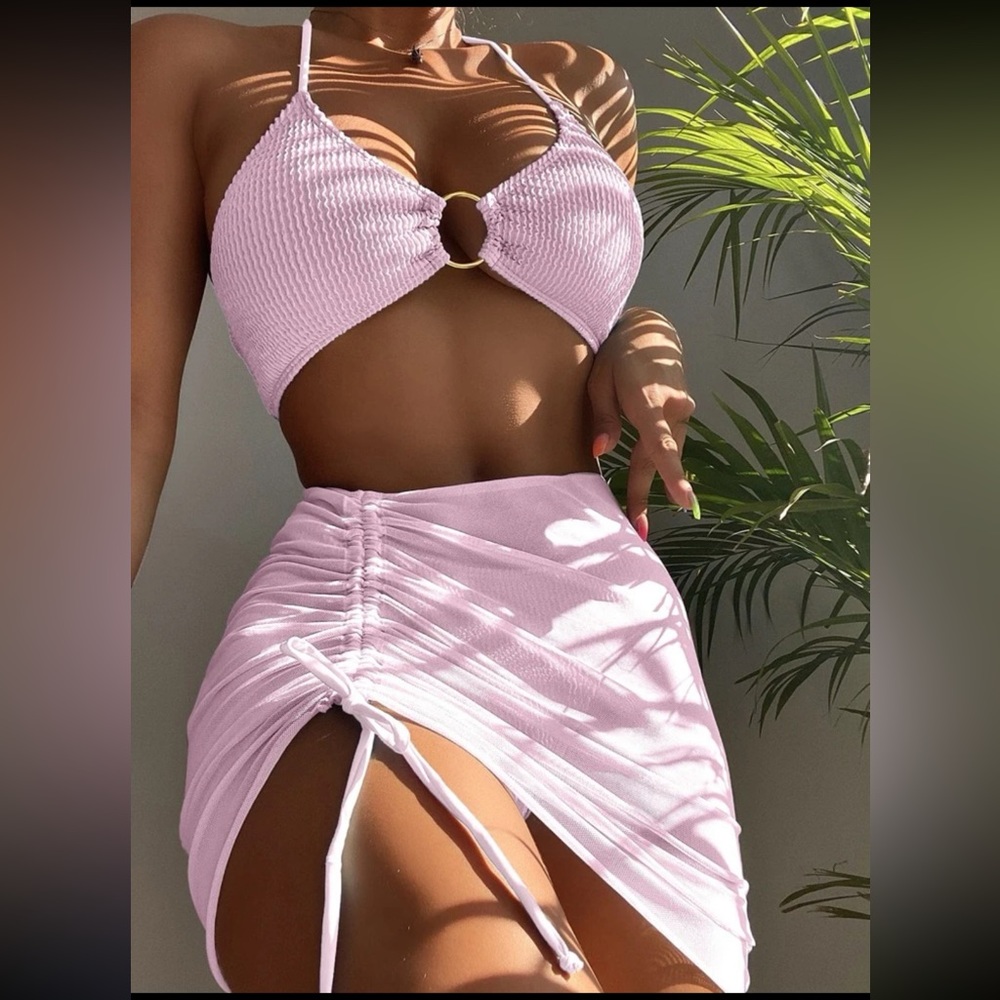 3 Piece Swimsuit Set w/ Coverup Skirt (L, 8/10)